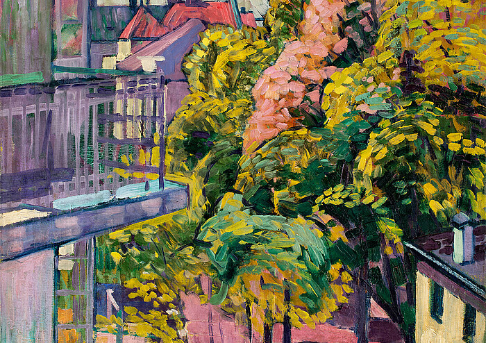 Gemälde „Frühling (Blick aus dem Atelier)“ von Adolf Erbslöh aus dem Jahr 1909