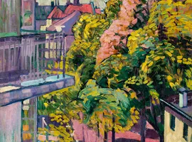 Gemälde „Frühling (Blick aus dem Atelier)“ von Adolf Erbslöh aus dem Jahr 1909
